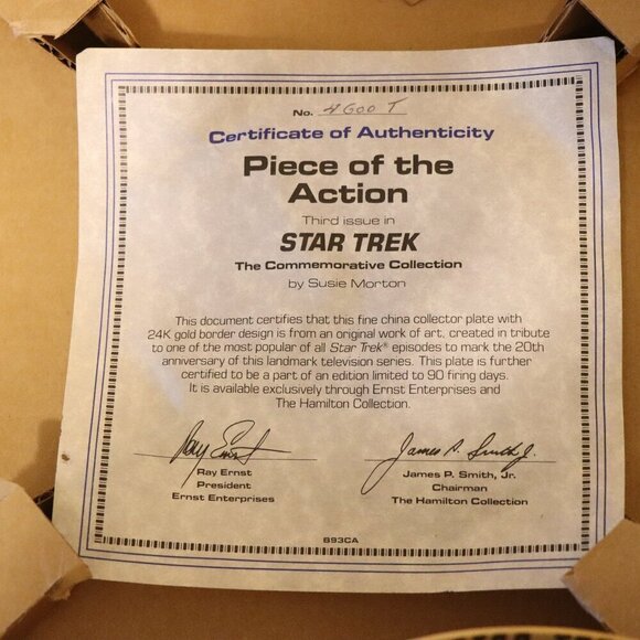 "A Piece of the Action" Star Trek Commemorative Plate, 24 k gold border, NWT - Picture 3 of 7